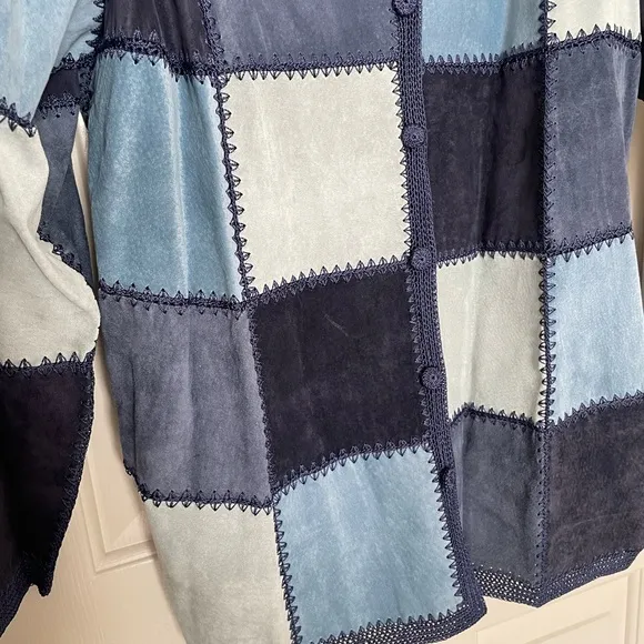 Vintage Denim &amp; Co. blue patchwork suede leather jacket | 1X