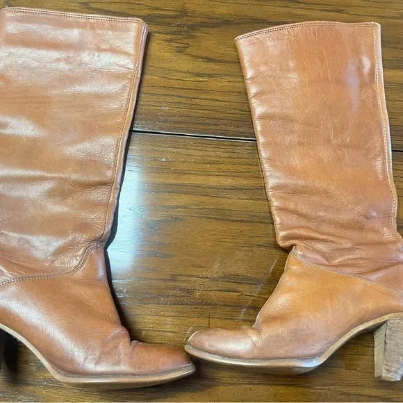 Vintage Frye Tan Camel 100% Leather Knee High Boots Womens 6