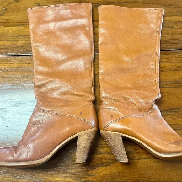 Vintage Frye Tan Camel 100% Leather Knee High Boots Womens 6
