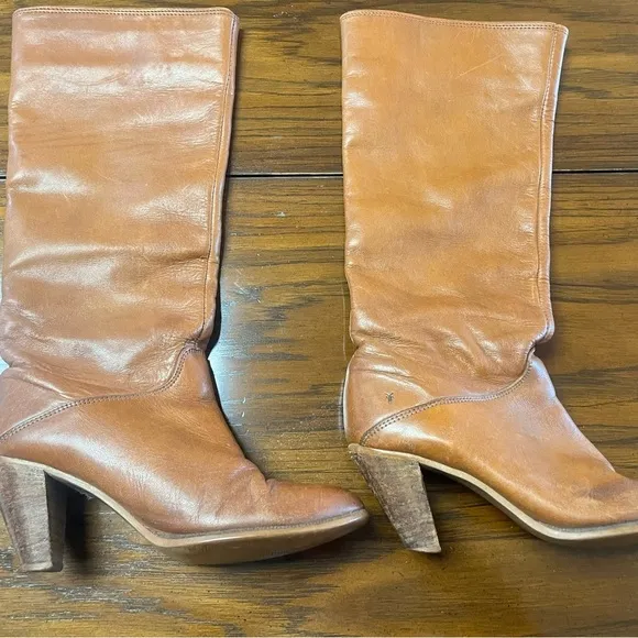Vintage Frye Tan Camel 100% Leather Knee High Boots Womens 6