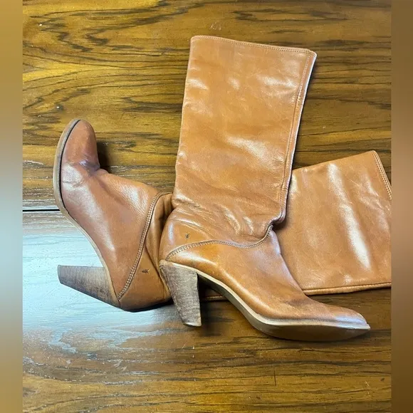 Vintage Frye Tan Camel 100% Leather Knee High Boots Womens 6