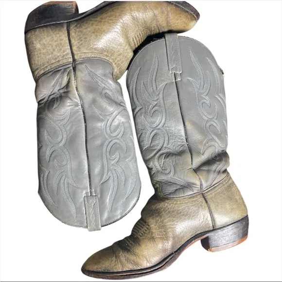 Vintage Grey Leather J Chisolm Boots with Embroidered detail Mens 10.5 D Cowboy