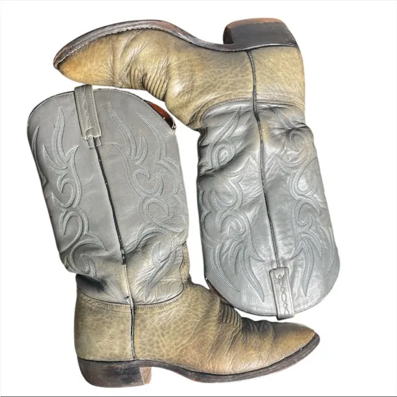 Vintage Grey Leather J Chisolm Boots with Embroidered detail Mens 10.5 D Cowboy