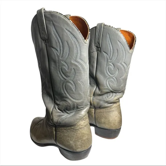 Vintage Grey Leather J Chisolm Boots with Embroidered detail Mens 10.5 D Cowboy