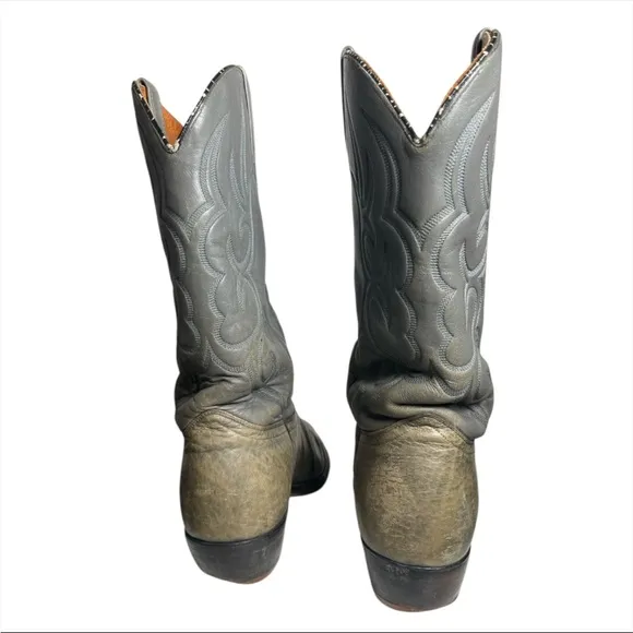 Vintage Grey Leather J Chisolm Boots with Embroidered detail Mens 10.5 D Cowboy
