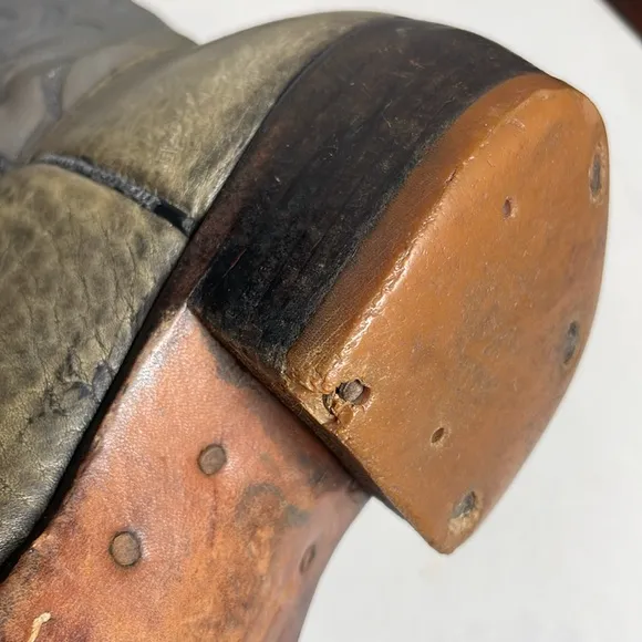 Vintage Grey Leather J Chisolm Boots with Embroidered detail Mens 10.5 D Cowboy