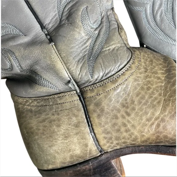 Vintage Grey Leather J Chisolm Boots with Embroidered detail Mens 10.5 D Cowboy