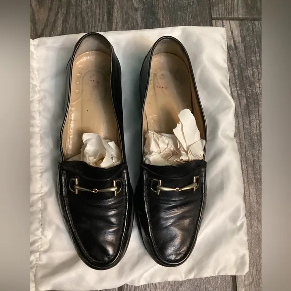 Vintage GucciHorsebit Accent Leather Loafers