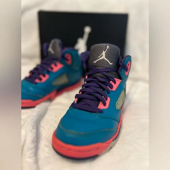 Vintage Kids Nike™ Air Jordan 5 V Retro (TD) Tropical Teal White Digital Pink