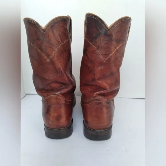 Vintage Leather Cowboy Boots Western Style Pull On Brown Size Unknown‎