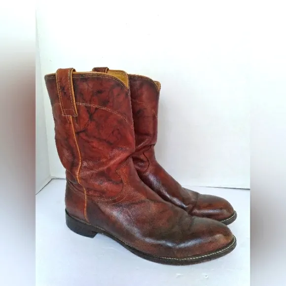Vintage Leather Cowboy Boots Western Style Pull On Brown Size Unknown‎