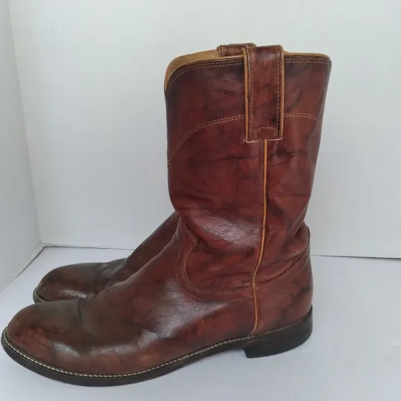 Vintage Leather Cowboy Boots Western Style Pull On Brown Size Unknown‎