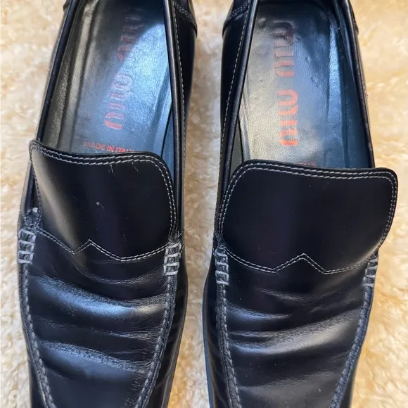 Vintage Miu Miu black leather Loafers size 8