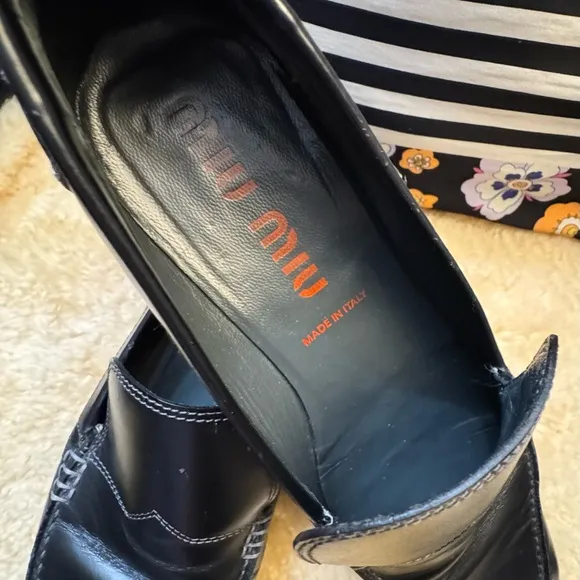 Vintage Miu Miu black leather Loafers size 8