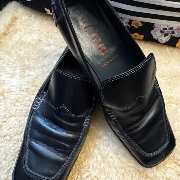 Vintage Miu Miu black leather Loafers size 8