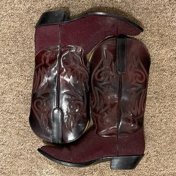 Vintage Navona Black Cherry Leather‎ Western Cowboy Boots