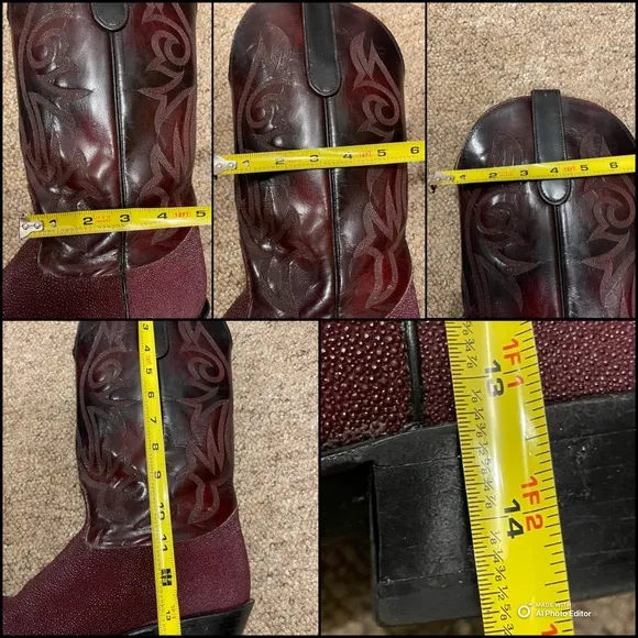 Vintage Navona Black Cherry Leather‎ Western Cowboy Boots