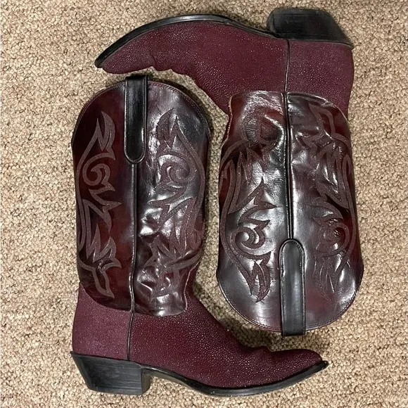 Vintage Navona Black Cherry Leather‎ Western Cowboy Boots
