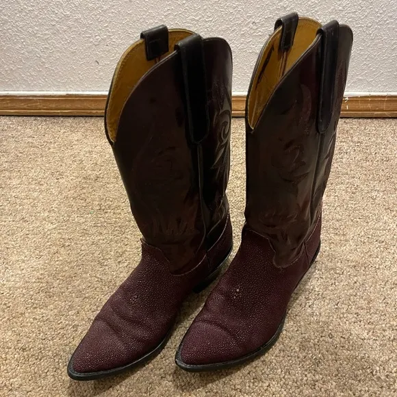 Vintage Navona Black Cherry Leather‎ Western Cowboy Boots