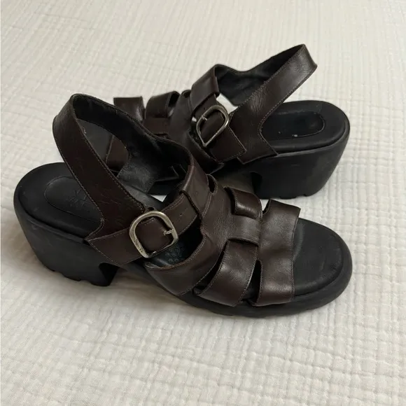 Vintage Nine West Cloud Nine Brown Chunky Leather Sandals Size 7 Classic Boho