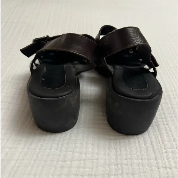 Vintage Nine West Cloud Nine Brown Chunky Leather Sandals Size 7 Classic Boho