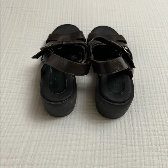 Vintage Nine West Cloud Nine Brown Chunky Leather Sandals Size 7 Classic Boho