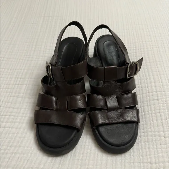 Vintage Nine West Cloud Nine Brown Chunky Leather Sandals Size 7 Classic Boho