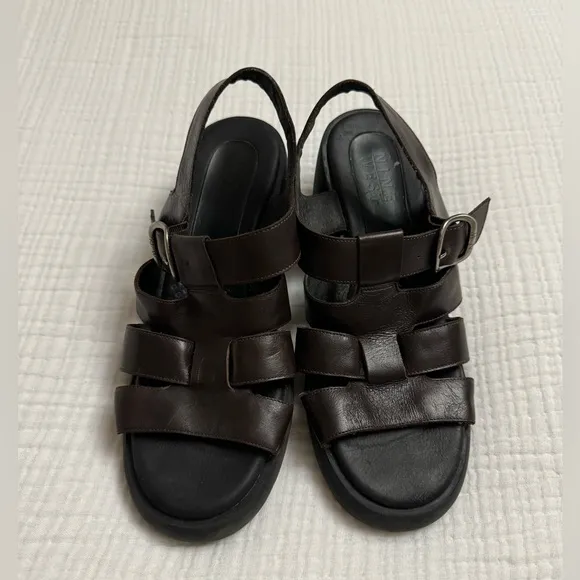 Vintage Nine West Cloud Nine Brown Chunky Leather Sandals Size 7 Classic Boho