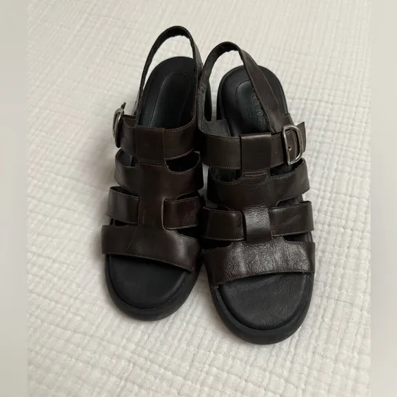 Vintage Nine West Cloud Nine Brown Chunky Leather Sandals Size 7 Classic Boho