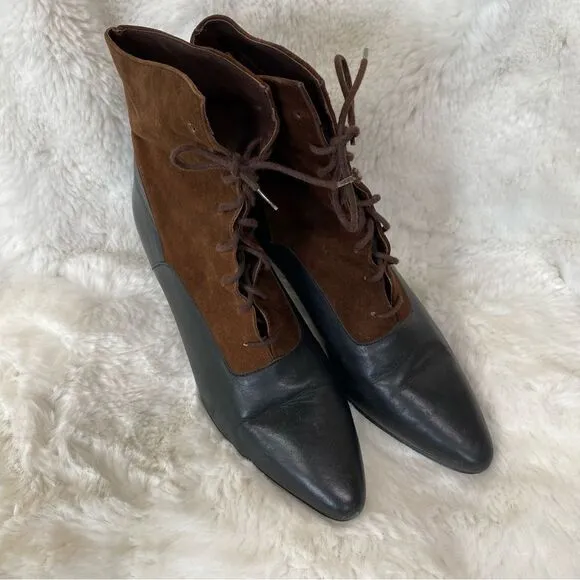 Vintage Nine West suede leather Victorian granny witchy lace up booties 8.5