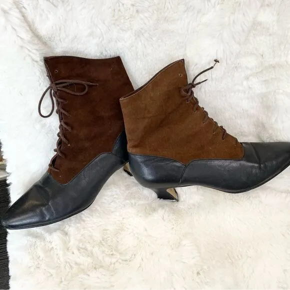 Vintage Nine West suede leather Victorian granny witchy lace up booties 8.5
