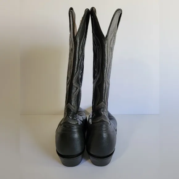 Vintage Nocona Boots Black With Gray Stitching Cowboy Boots Men's Size 10