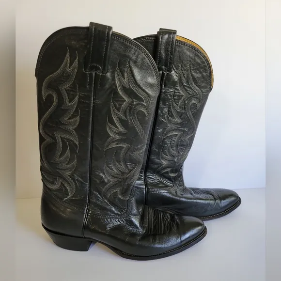 Vintage Nocona Boots Black With Gray Stitching Cowboy Boots Men's Size 10