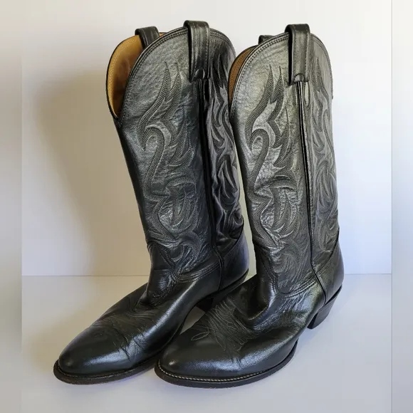 Vintage Nocona Boots Black With Gray Stitching Cowboy Boots Men's Size 10