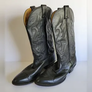 Vintage Nocona Boots Black With Gray Stitching Cowboy Boots Men's Size 10