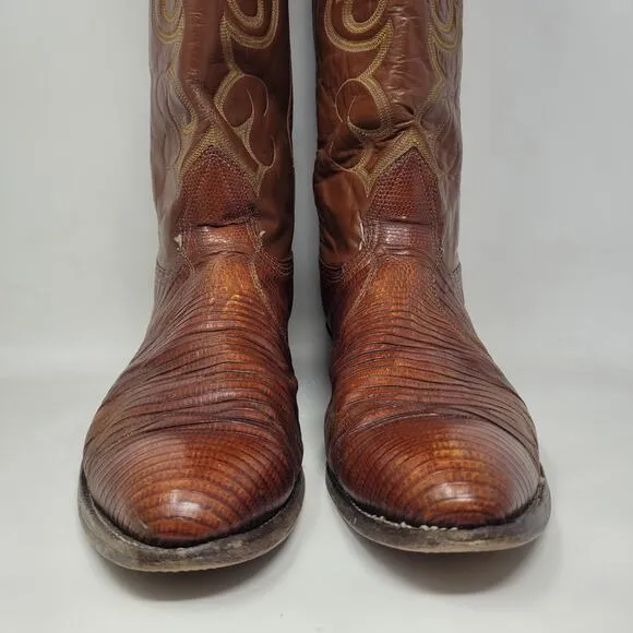 Vintage Nocona Boots Mens 12D Brown Lizard Leather Western Cowboy Rodeo Classic