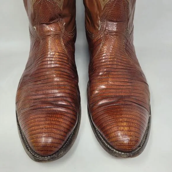 Vintage Nocona Boots Mens 12D Brown Lizard Leather Western Cowboy Rodeo Classic