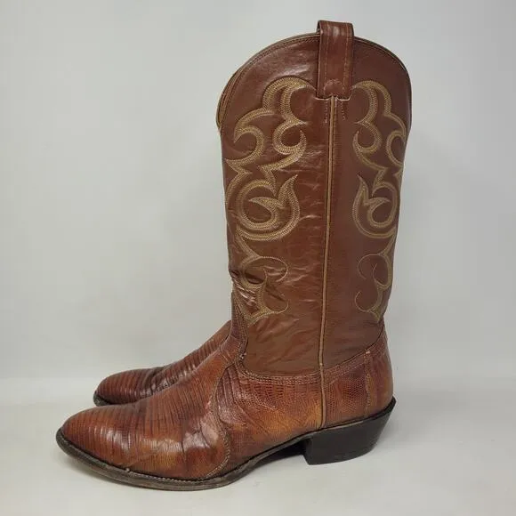 Vintage Nocona Boots Mens 12D Brown Lizard Leather Western Cowboy Rodeo Classic