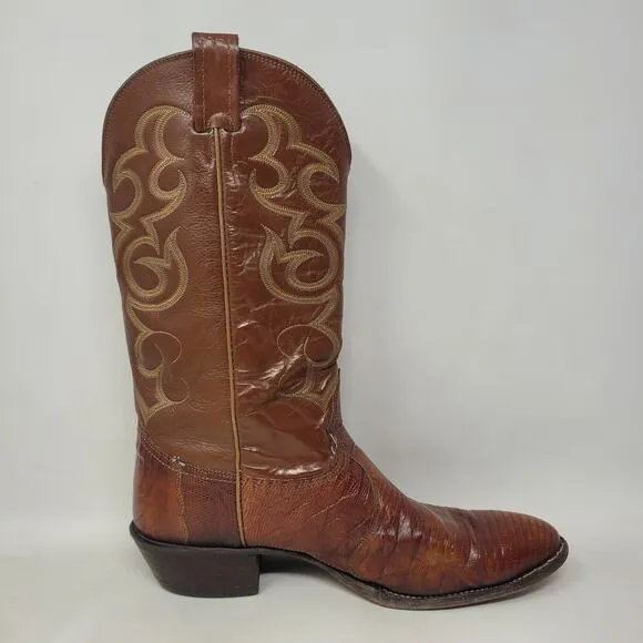 Vintage Nocona Boots Mens 12D Brown Lizard Leather Western Cowboy Rodeo Classic