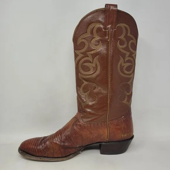 Vintage Nocona Boots Mens 12D Brown Lizard Leather Western Cowboy Rodeo Classic