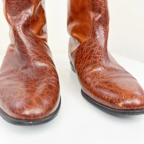 Vintage Polly Bergen Italian Leather Tall Riding Boots Cognac Size 8