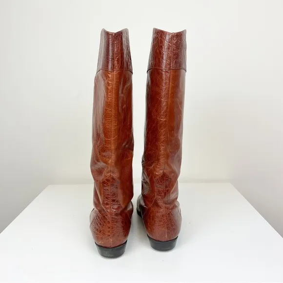 Vintage Polly Bergen Italian Leather Tall Riding Boots Cognac Size 8