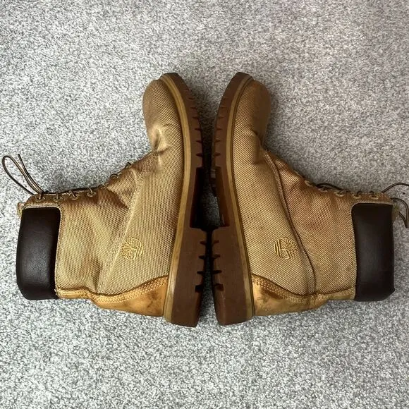Vintage Timberland Premium Canvas Leather Heel Classic Boots Wheat‎ Mens 11.5
