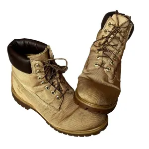 Vintage Timberland Premium Canvas Leather Heel Classic Boots Wheat‎ Mens 11.5