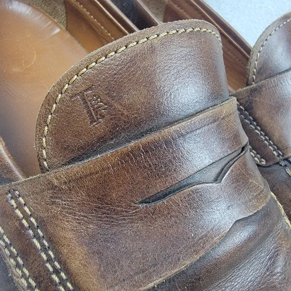 Vintage Tod's Leather Penny Loafers Men's Shoes Size 10 Brown Slip-On Casual Pre