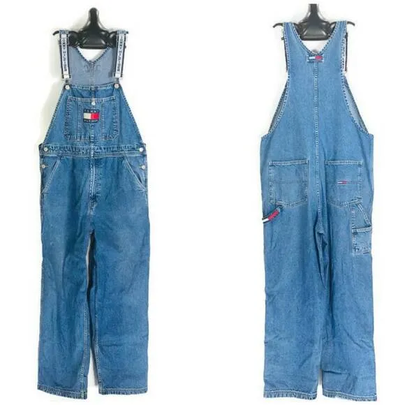 Vintage Tommy Hilfiger Denim Overalls, Retro Hip Hop Fashion, Size Medium