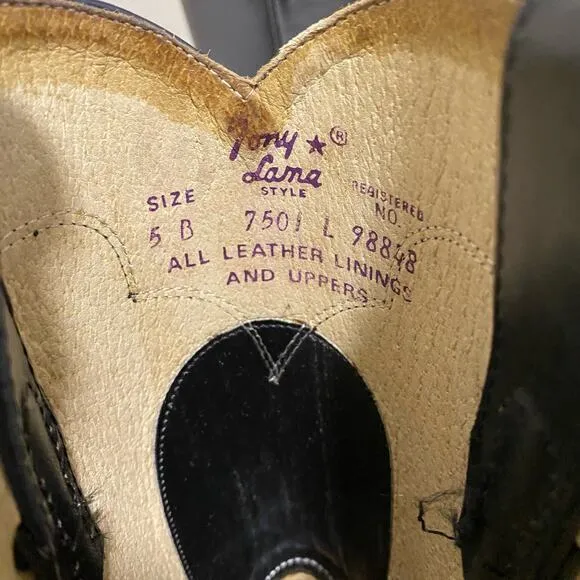 Vintage Tony Lama‎ Black Roper Cowboy Boots Western Size 5