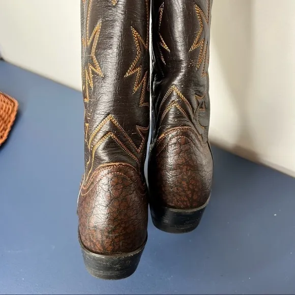 Vintage Tony Lama Brown Classic Leather Western Embroidered Cowboy Boots Size 6