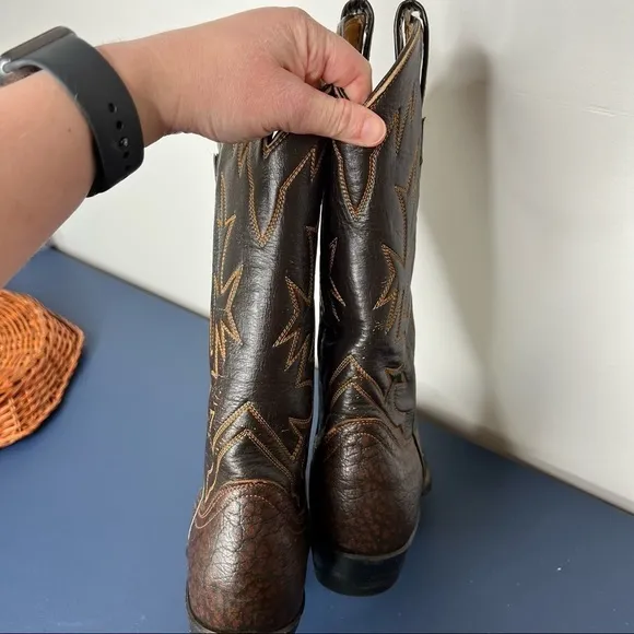 Vintage Tony Lama Brown Classic Leather Western Embroidered Cowboy Boots Size 6
