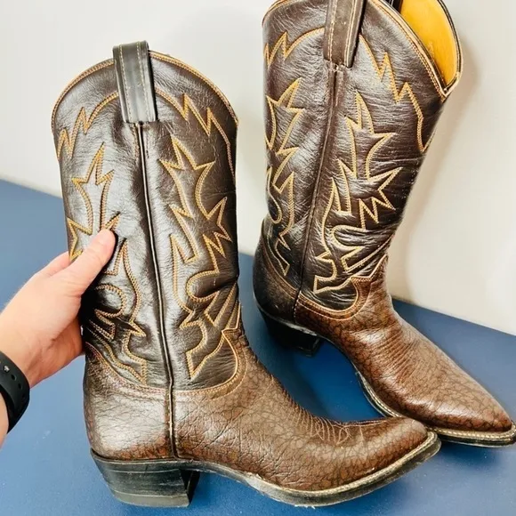 Vintage Tony Lama Brown Classic Leather Western Embroidered Cowboy Boots Size 6